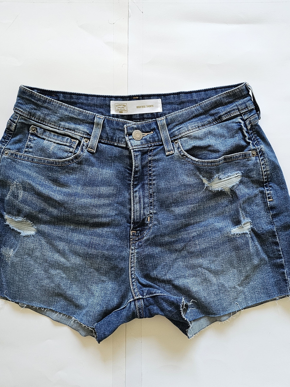 Signature by Levi Strauss Blue Distressed Denim Cutoff Shorts